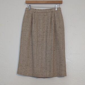 Vintage Tan Plaid Wool Skirt Business Professional Light Academia School Girl